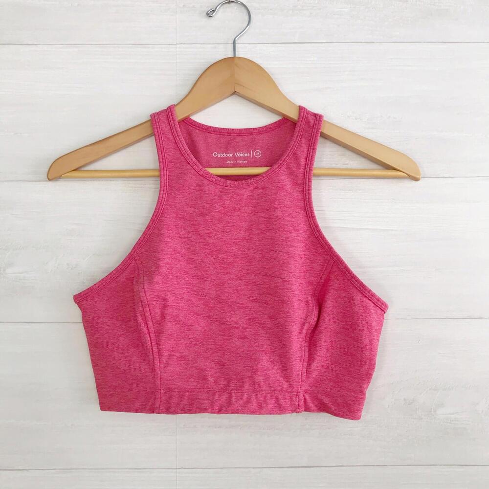 Outdoor Voices - Pink heather high neck crop top, M